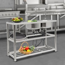 Stainless Steel Kitchen Sink Free Standing Double-bowl Commercial Sink Set