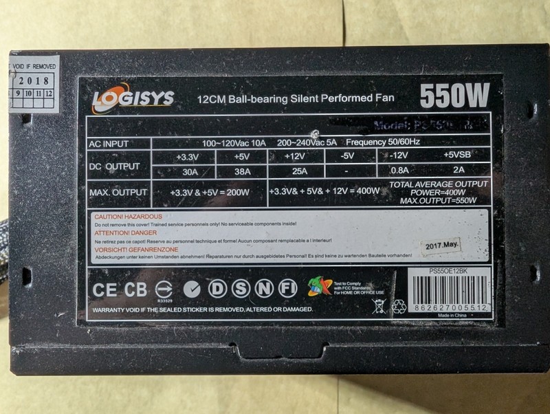 Logisys 550W ATX Power Supply PSU PS550E12BK - 12CM Ball-bearing Silent Fan