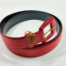 Yves Saint Laurent Vintage Red Croc Embossed Leather Belt YSL Heart