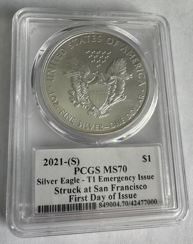 2021-S T1 American Silver Eagle PCGS MS70 Peed Sig label #7000