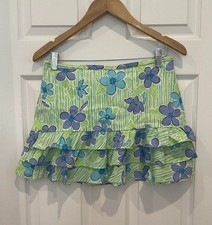 Lilly Pulitzer Sz 4 Skirt Mini Sea Spray Green Grass Skirt Print Ruffle vintage