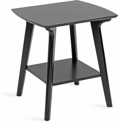 Mid-Century Black Wood Side Table - Modern Two-Tier Nightstand Accent Table