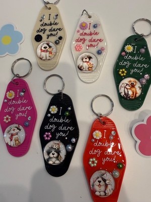Junk HOTEL KEYCHAIN - DOUBLE DOG DARE YOU | Dog & Cat Cabochon | PERSONALIZED