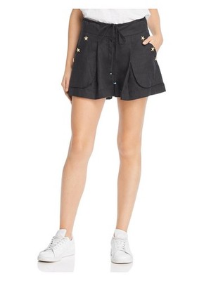 A MERE CO Womens Cuffed Shorts Black Embellished Pocketed S