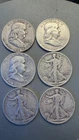 Walking Liberty & Franklin Half Dollar Lot 6 Coins 90% Silver 1937–1958