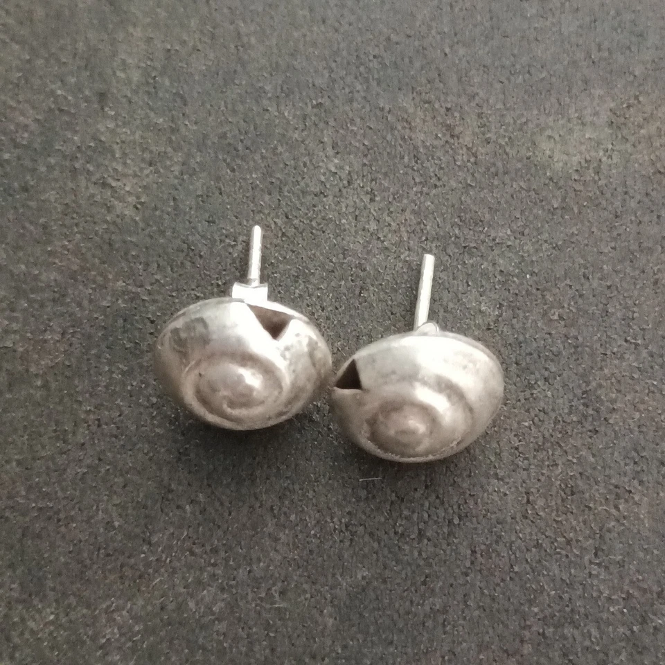 FINE SILVER EARRINGS VINTAGE CRAFT DANGLE ARTISAN 3g STUD SPIRAL ROUND #E062 - Image 4 of 4