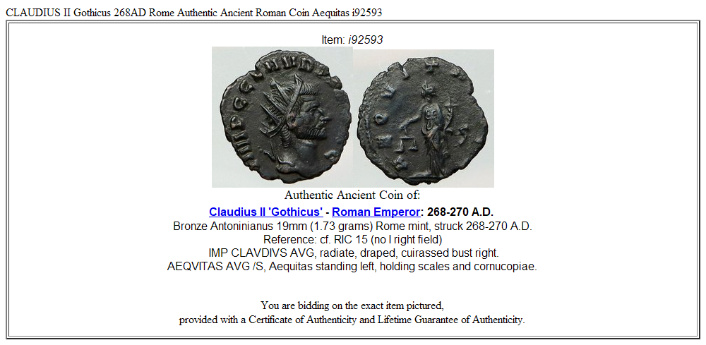 CLAUDIUS II Gothicus 268AD Rome Authentic Ancient Roman Coin