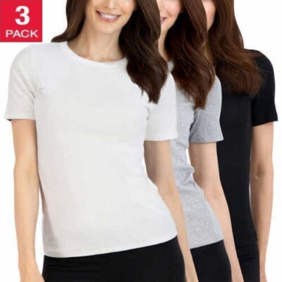 Lucky Brand Ladies  3-Pack Ribbed Crew Tee