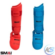 Protezioni Karate Tibia/Piede SMAI WKF Approved con piede removibile Rossi e Blu