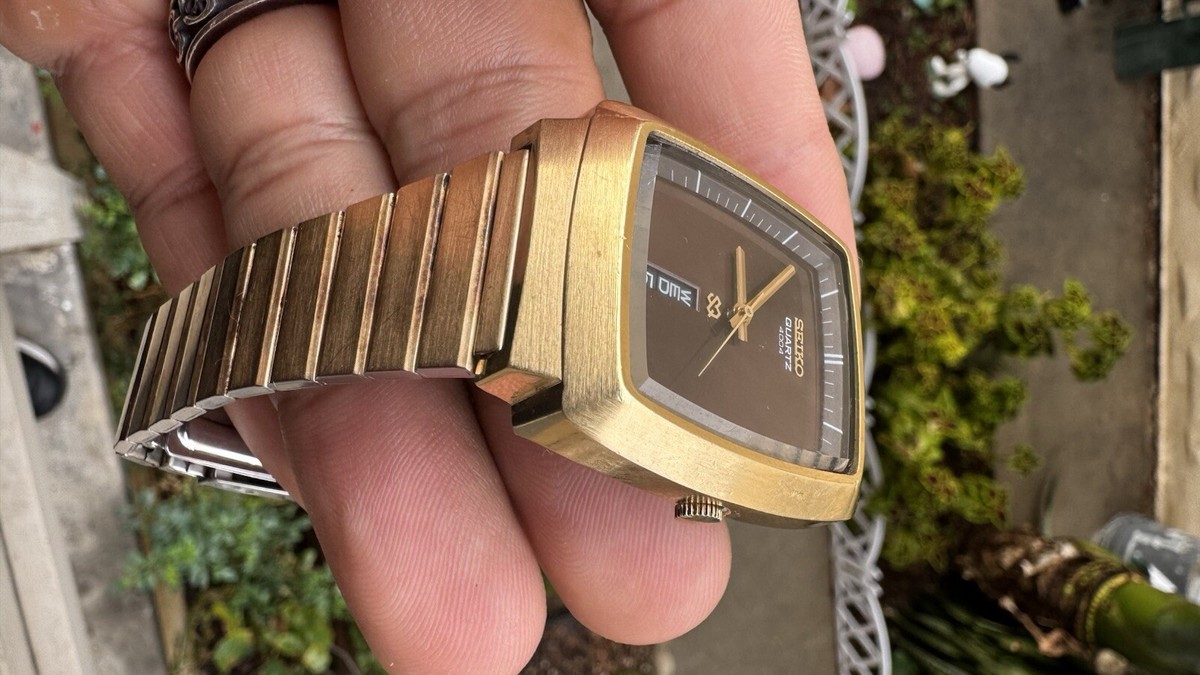 VINTAGE SEIKO 4004 SQ WATCH 4633-5029 RECTANGLE BROWN DIAL RARE