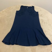 Loft Womens Navy Blue Sleeveless Embroidered Round Neck A Line Dress Size XSP