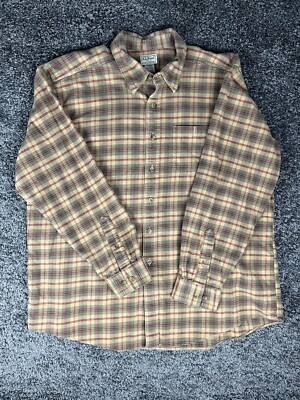 L.L. Bean Flannel Long Sleeve Shirt Mens Size XL Brown Plaid Regular Fit OJWV9
