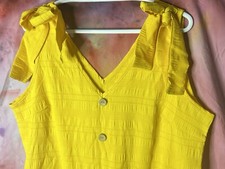 Shein Curve 1XL Bright Yellow Sleeveless Tie Sleeve Tiered Button Sundress NEW