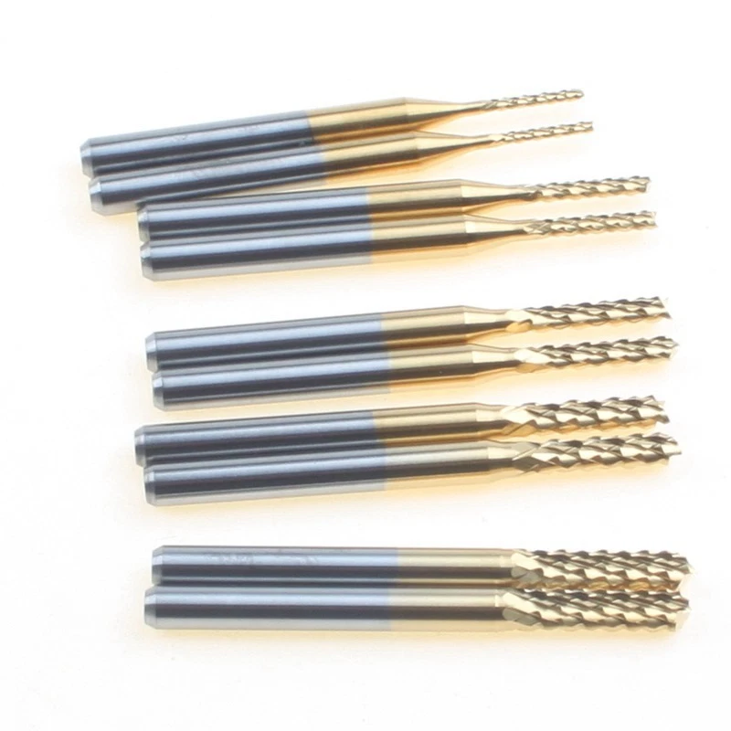 10pcs Titanium Coat Carbide 1.0-3.0mm PCB Carbide Tools, CNC Cutting Bits - Image 2 of 2