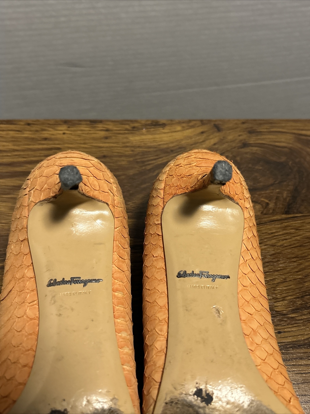 VTG Salvatore Ferragamo Susi Python Pattern Orang… - image 14