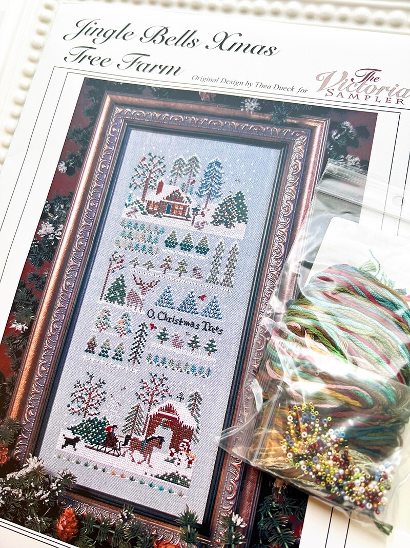 VICTORIA SAMPLER Jingle Bells Xmas Tree Farm Chart + OOP Accessory Pack Silk Kit