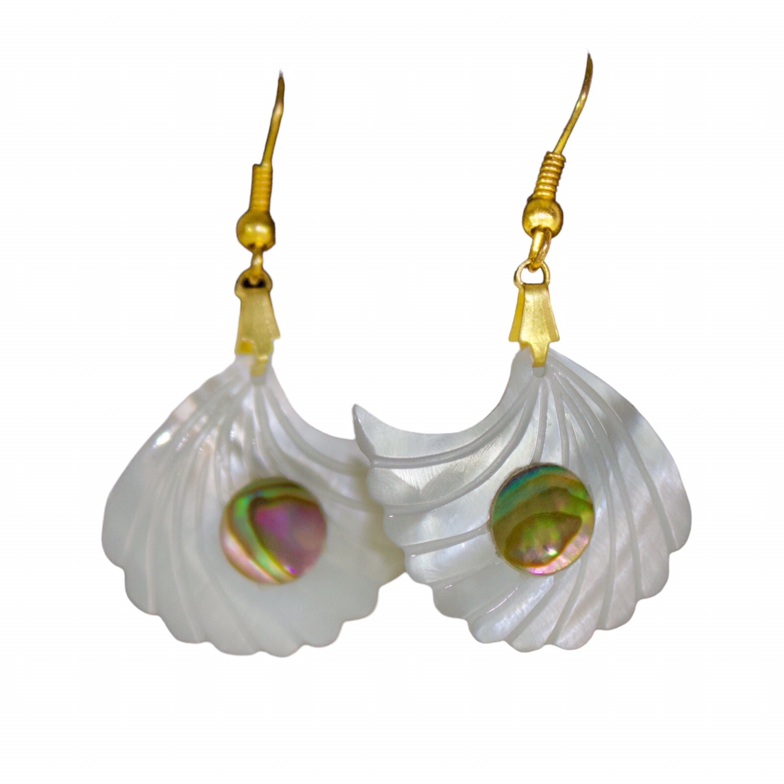 Abalone Shell Dangle Carved Earrings - Mermaid Ea… - image 2