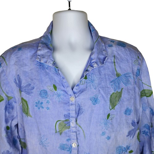 Fresh Produce Linen Button Up Shirt Womens Size XL Blue Floral Feminine Summer - Picture 2 of 7