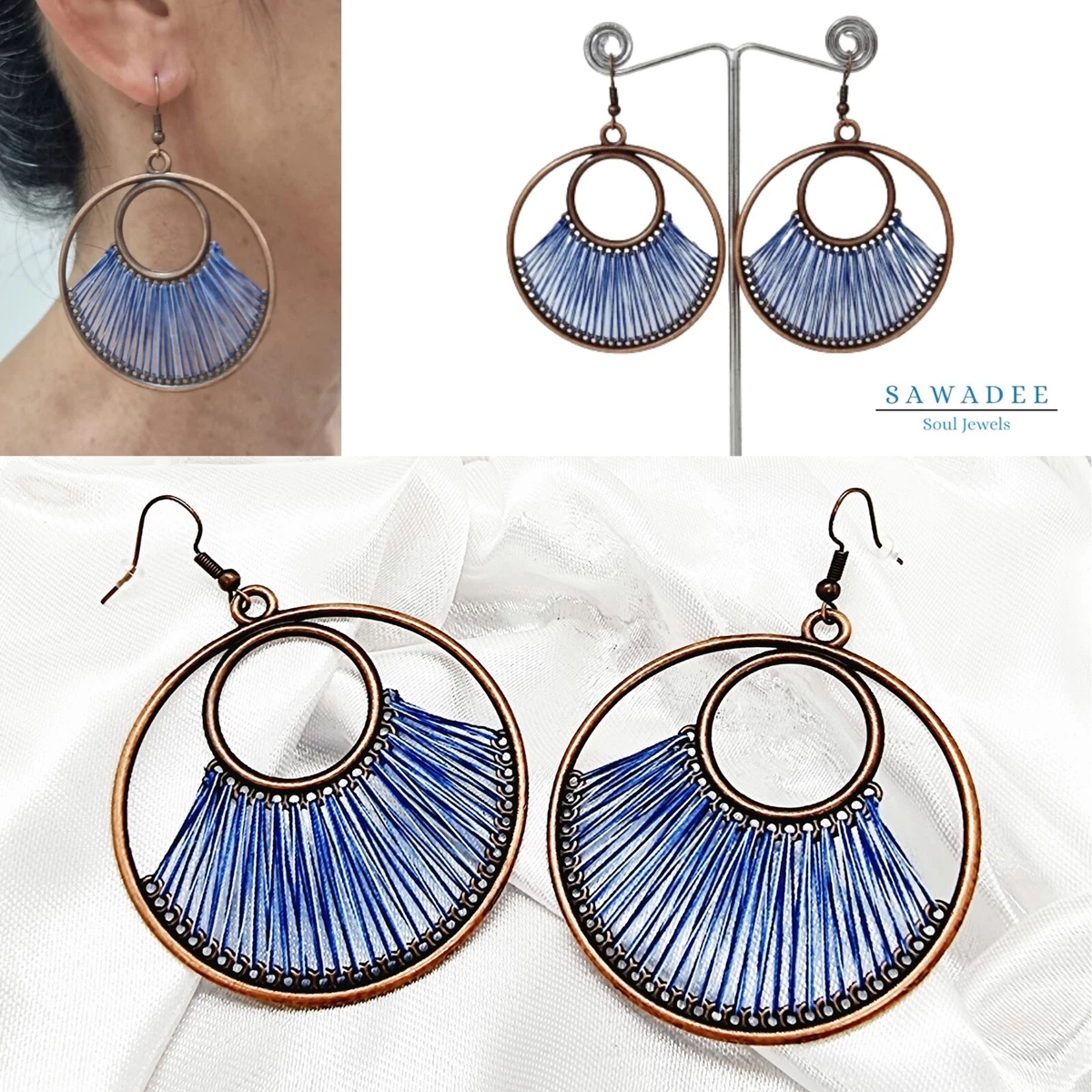Orecchini Pendenti Lunghi 5.5 Cm – Argento E Perla Finta Blu – Bijoux Donna