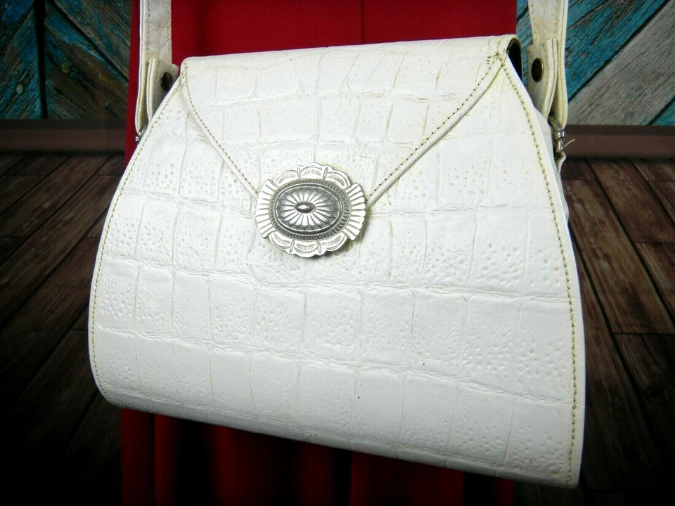 Vtg Glen Miller For Ann Turk White Leather Southwest Concho Turquoise Crossbody - Image 2 of 4