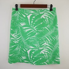 TALBOTS Women's 4 - Green White Floral A Lined Stretch Skirt Lined Above Knee