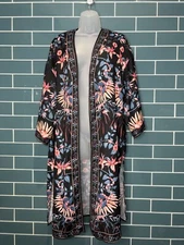 WOMENS JEALOUS TOMATO BLACK FLORAL TROPICAL JUNGLE LONG LINE OPEN FRONT KIMONO S
