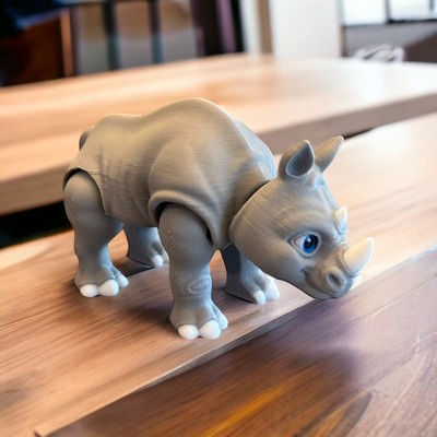 5x Articulated Flexi Rhino 3D Print | Gray Fidget Toy | Flexible & Movable