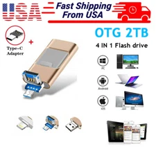 2TB USB 3.0 Flash Drive Memory Photo Stick for iPhone Android iPad Type C 4IN1