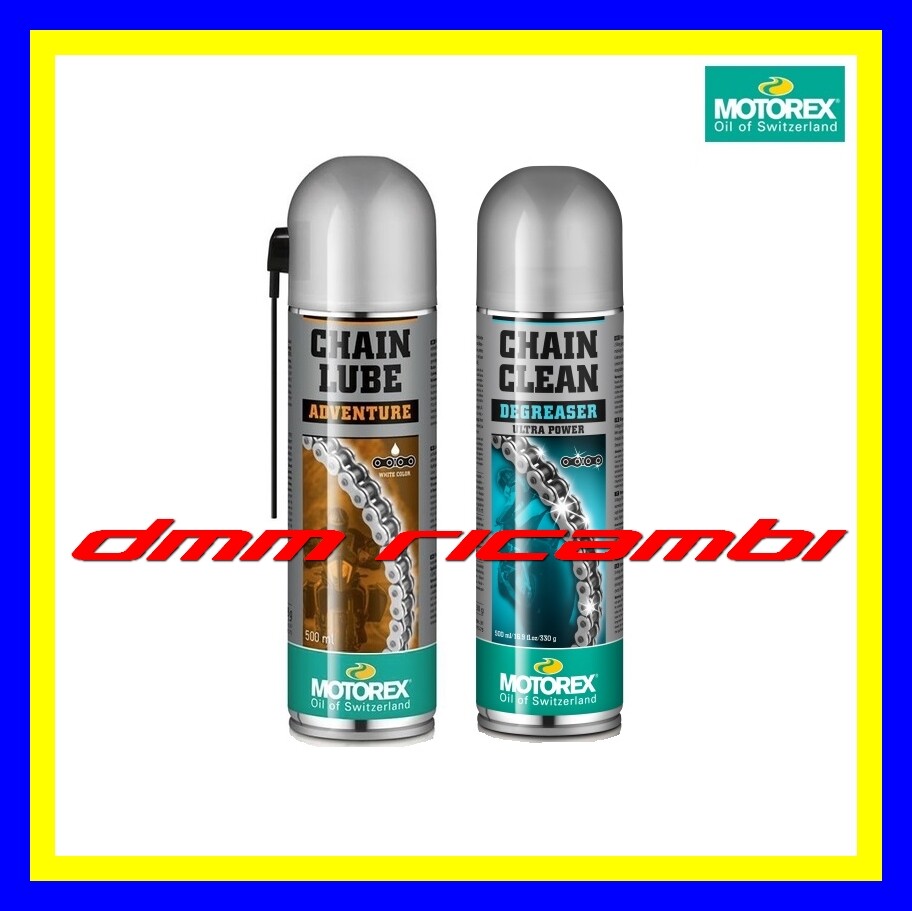 Kit Manutenzione catena Moto Pulitore Lubrificante MOTOREX Chain Lube Adventure