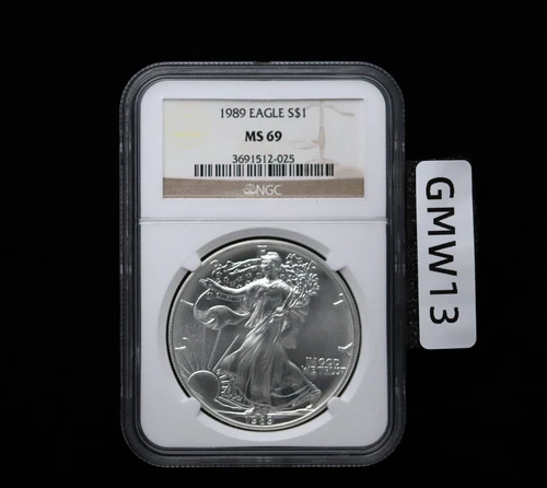 1989 $1 AMERICAN SILVER EAGLE NGC MS69 CLASSIC BROWN LABEL
