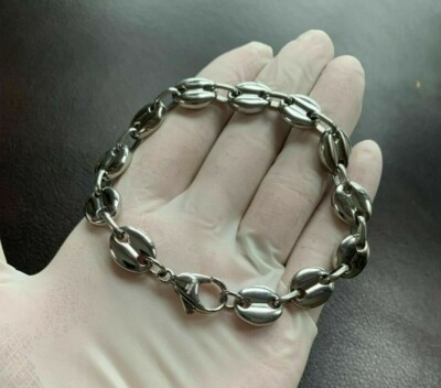 24MEN's Stainless Steel 12mm Silver Puffed Mariner Link Chain Necklace*N170 | UK