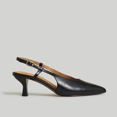 Madewell Debbie Slingback Pump Black Leather Point Toe Kitten Heels Sz 9.5 Shoe