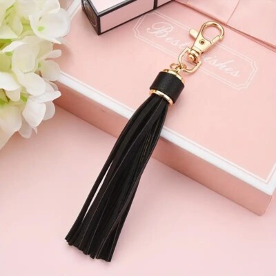 Tassel Charm Keychain PU Leather Black Multiple Use Bag Pendant