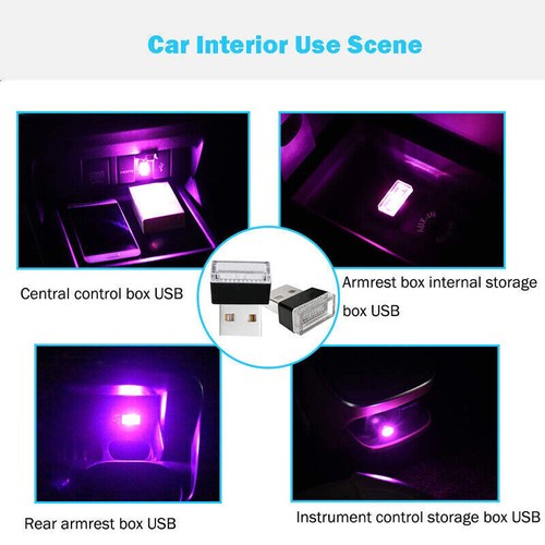 2x Purple Mini USB LED Car Auto Interior Light Neon Atmosphere Ambient Lamps New - Picture 5 of 8