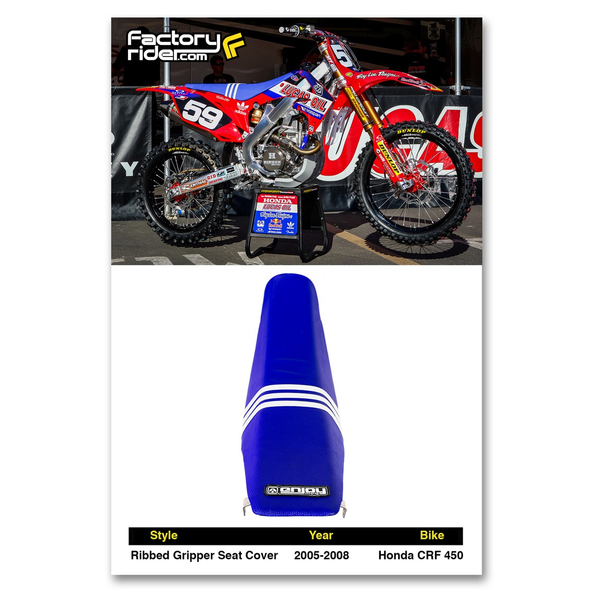 2005-2008 HONDA CRF 450 SEAT COVER by Enjoy MFG ALL BLUE TLD #54