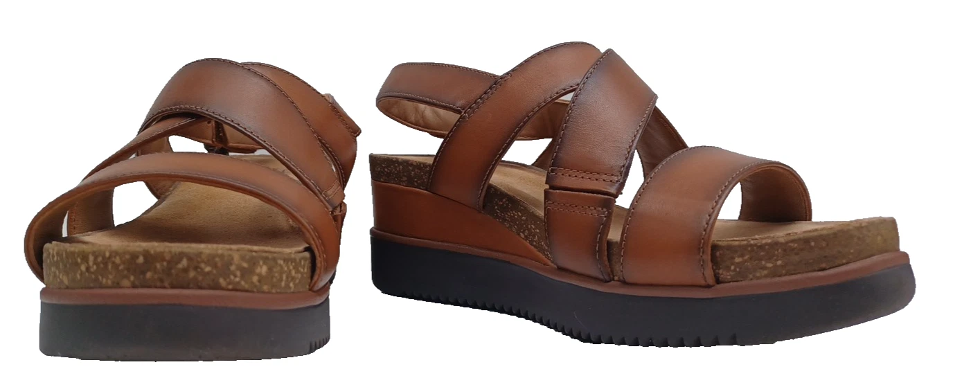 Clarks Croix Lizby sandalo con zeppa in pelle marrone scuro da donna taglia US. 9M EU 40 UK 6.5