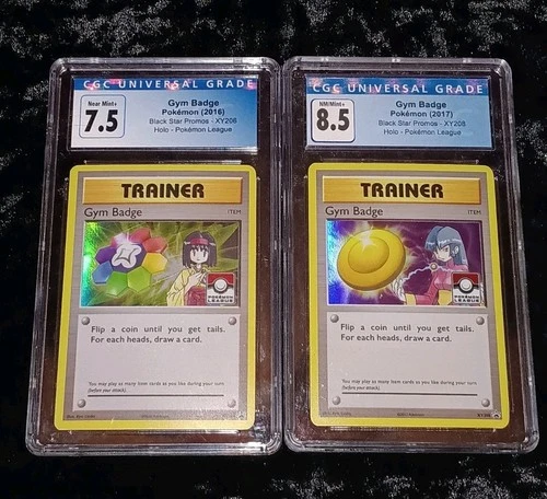 (2) Pokemon League Gym Badge Sabrina XY208/Erika XY206 B. Star Promo CGC 8.5/7.5