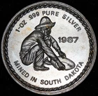 1987 Wharf Resources TONED South Dakota Mining 1oz 999 FINE Silver round C6384