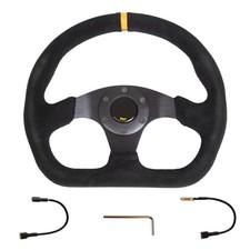 Volant sport course sport daim noir, bouton de klaxon plat 33 cm