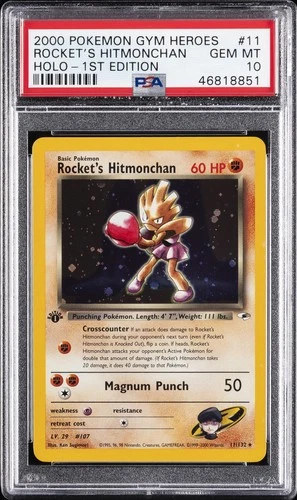 2000 POKEMON GYM HEROES HOLO-1ST EDITION #11 ROCKET'S HITMONCHAN PSA 10