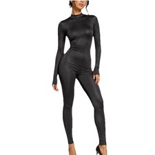SKIMS Shine Mock Neck Long Sleeve Bodysuit Black Bodycon Sculpting XXS