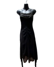 Vintage Charas Black Strapless Beaded Evening Cocktail Dress Midi UK 8/10 Laceup