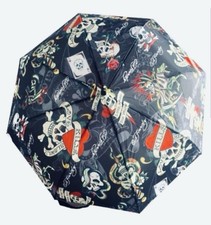 Ed Hardy Compact Umbrella with Love Hard Love Kills Skulls Design Automatic Open