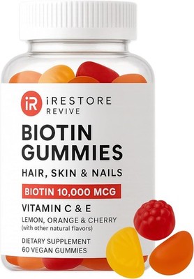 iRestore Biotin Gummies 10,000 mcg - 3 Natural Fruit Flavors,Hair Vitamins Multi