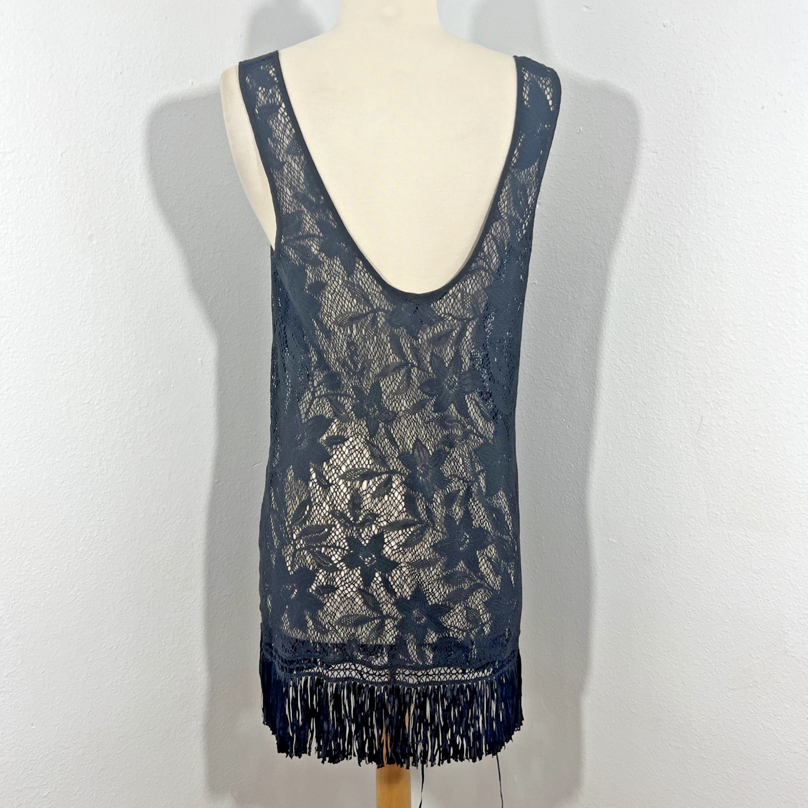 UNDERCOVER Abito Victorias Secret donna SP nero frange copricostume da bagno spiaggia vacanze