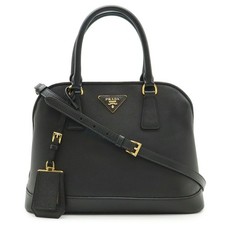 Prada Leather Triangle Logo 2Way Handbag Women Black One Size