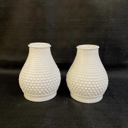 Lot Of 2 Vintage Hobnail Milk Glass Hurricane Lamp Shade 4” H 2.5” W Top 1.5”