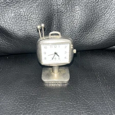 Vintage Miniature Clock TV Shape New Battery working rare 
