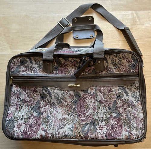Vintage Jaguar Luggage Bag Floral Print Excellent Condition Tapestry Lock/Keys 