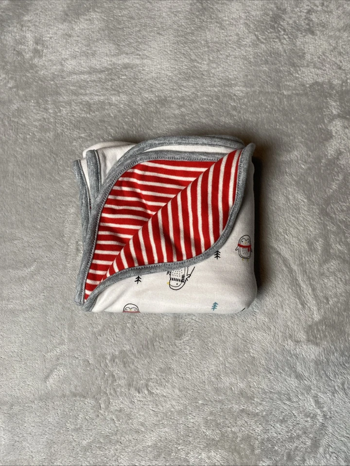 Macy's First Impressions Invierno Pingüino Reversible Bebé Manta Rojo Blanco Rayas Foto 2 de 4